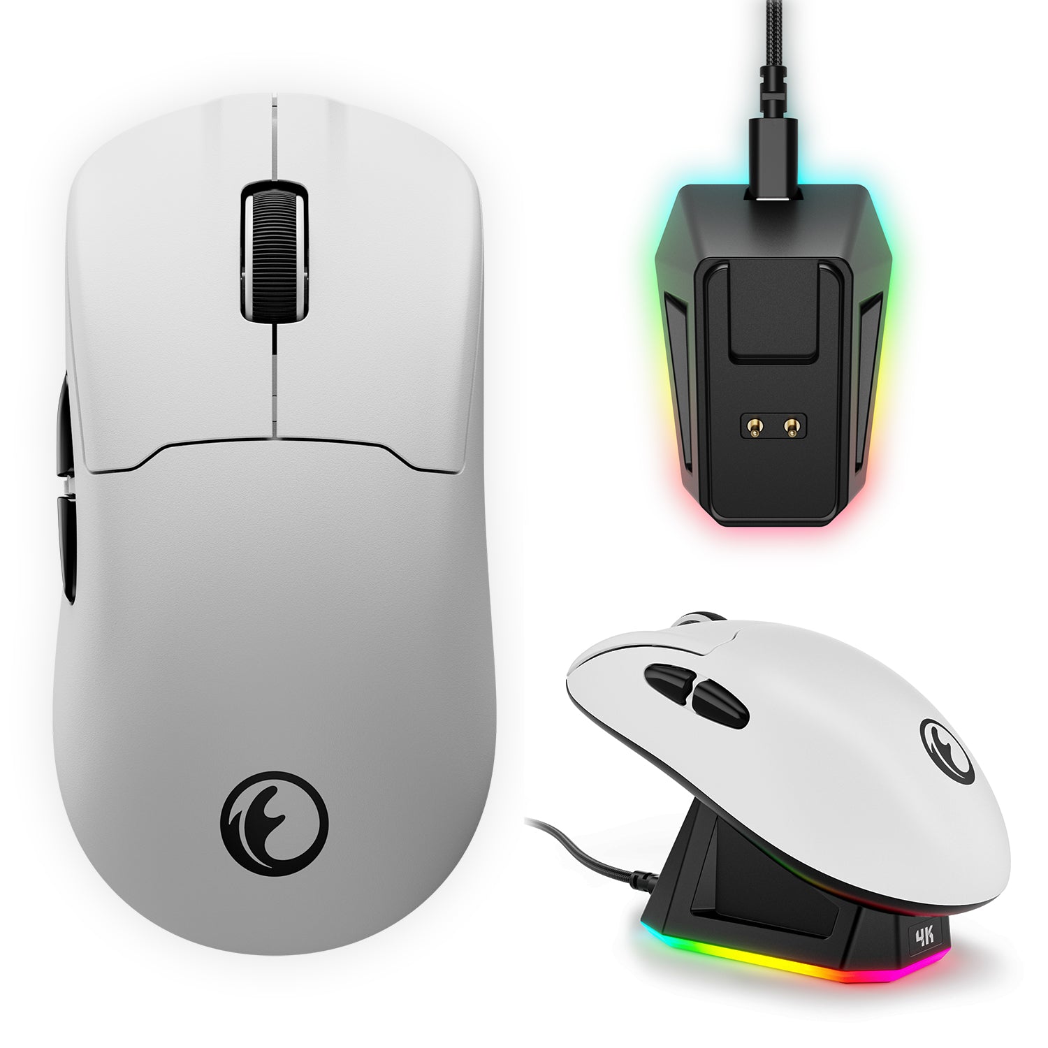IFYOO G63 2.4G/BT/Wired Tri-Mode 4K Wireless Gaming Mouse, PAW3395 Sensor, 58g Lightweight, 4000 Polling Rate, 26K DPI, 5 Programmable Buttons, RGB Magnetic Charging Dock with Wireless Receiver