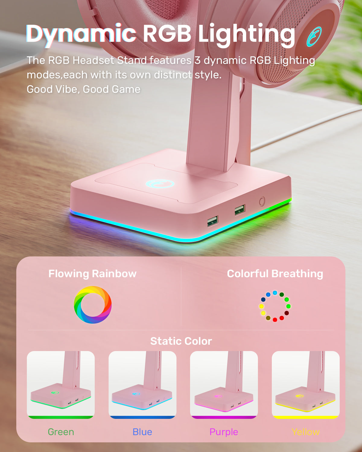 IFYOO HS-X1 RGB Gaming Headset Stand with 2 USB Ports, Game Headphone Mount for PC, Xbox One, PS4, PS5, Switch, Earphone Holder Hanger, Great for Gaming Stations, Fancy Desk Gamer Accessories