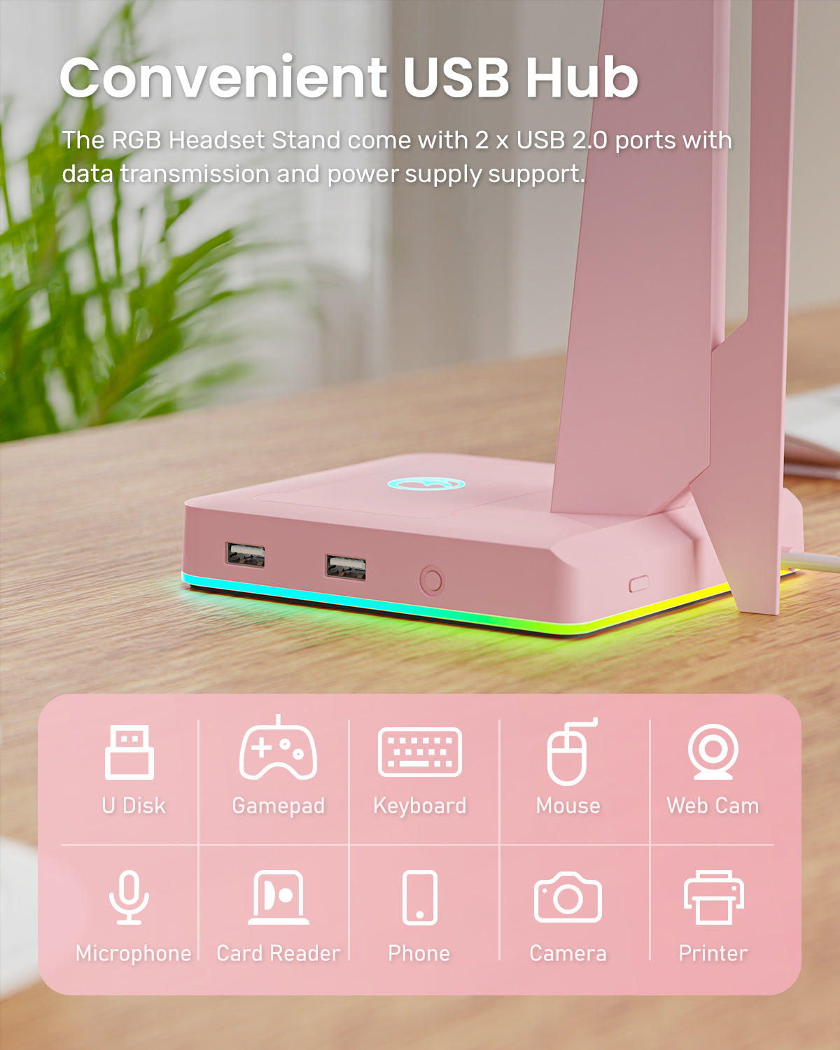 IFYOO HS-X1 RGB Gaming Headset Stand with 2 USB Ports, Game Headphone Mount for PC, Xbox One, PS4, PS5, Switch, Earphone Holder Hanger, Great for Gaming Stations, Fancy Desk Gamer Accessories