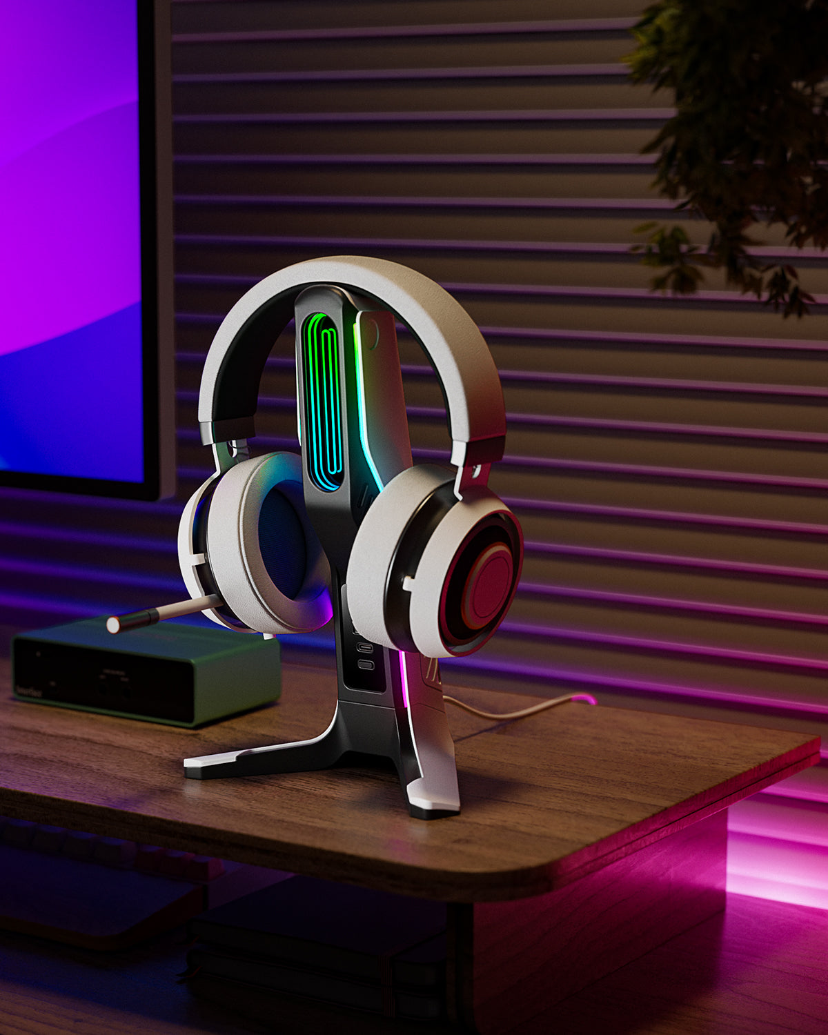 IFYOO HS-X2 RGB Gaming Headset Stand with 2 USB and 1 Type-C Ports, Game Headphone Mount for PC Computer, Xbox One, Xbox Series S/X, PS5, PS4, Earphone Holder Hanger, Desk Gamer Accessories