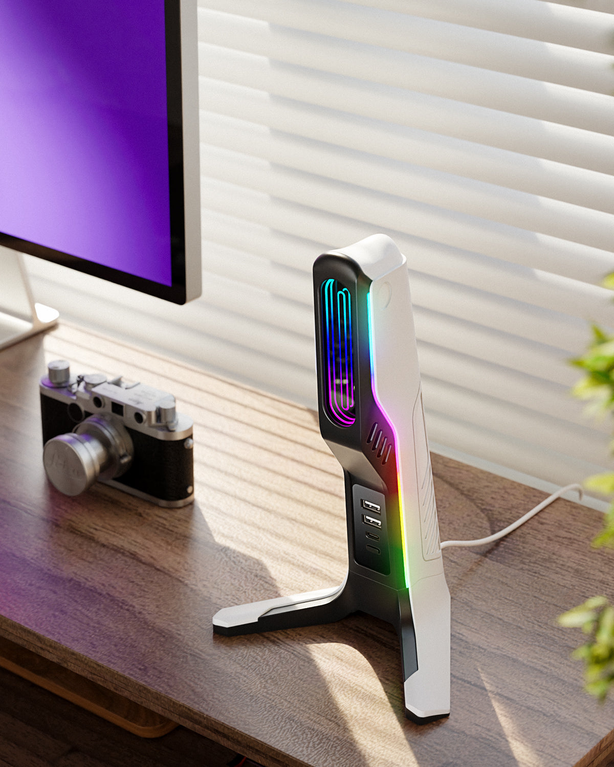 IFYOO HS-X2 RGB Gaming Headset Stand with 2 USB and 1 Type-C Ports, Game Headphone Mount for PC Computer, Xbox One, Xbox Series S/X, PS5, PS4, Earphone Holder Hanger, Desk Gamer Accessories