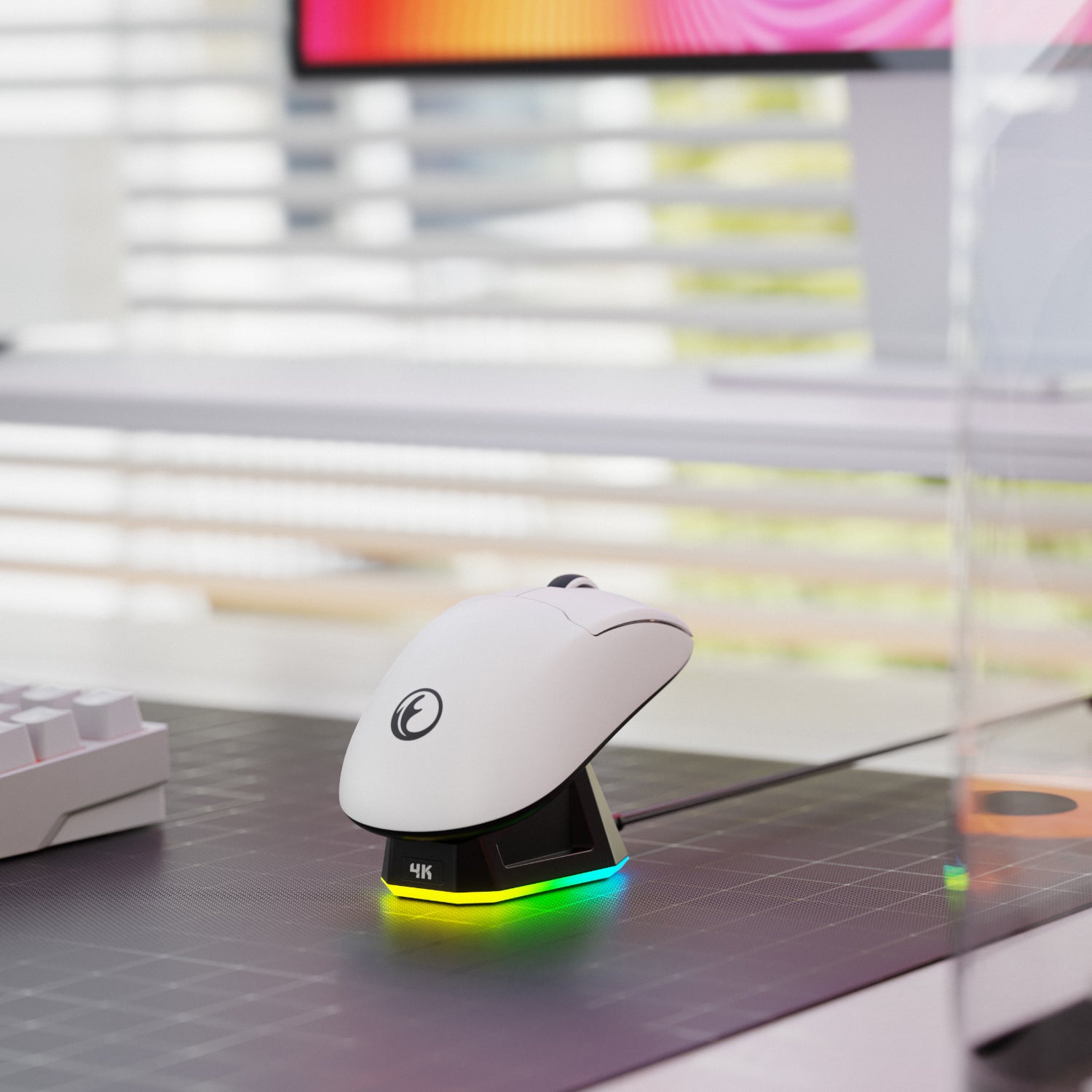 IFYOO G63 2.4G/BT/Wired Tri-Mode 4K Wireless Gaming Mouse, PAW3395 Sensor, 58g Lightweight, 4000 Polling Rate, 26K DPI, 5 Programmable Buttons, RGB Magnetic Charging Dock with Wireless Receiver