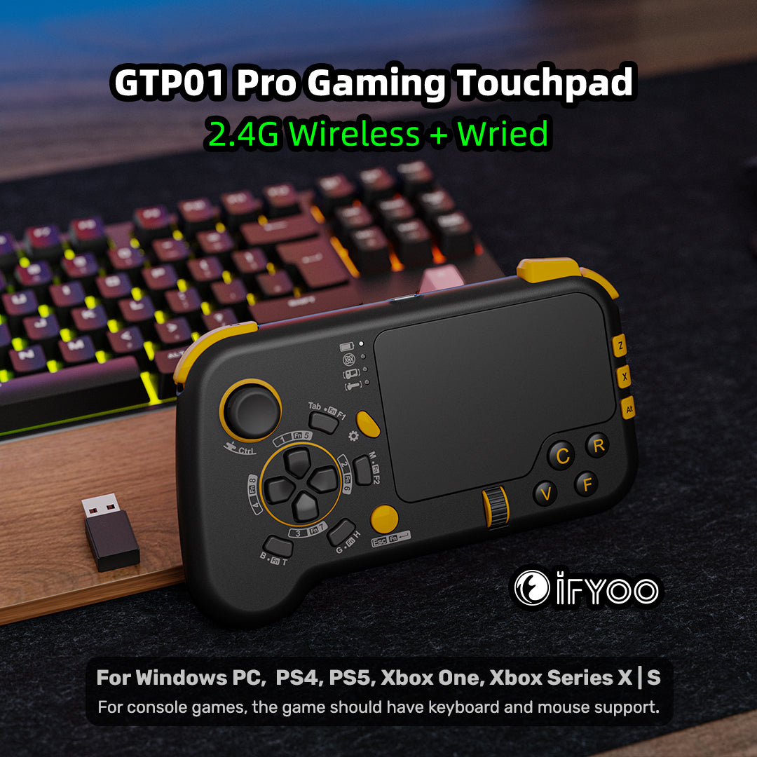 IFYOO GTP01 2.4G WIRELESS GAMING TOUCHPAD WITH GYRO, KEYBOARD AND MOUSE WITH TRACKPAD FUNCTION GAME CONTROLLER GAMEPAD SHAPE FOR XBOX SERIES X/S, XBOX ONE, PS5, PS4, STEAM, PC WINDOWS 11 10 - BLACK&YELLOW