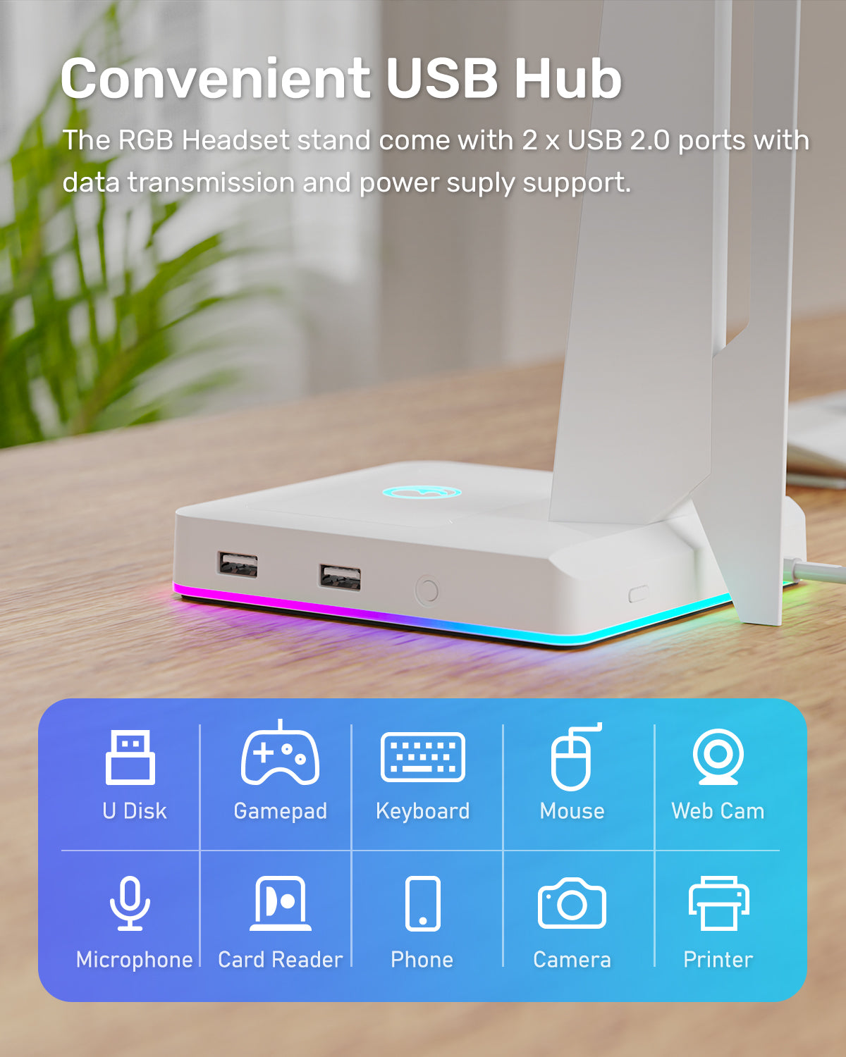 IFYOO HS-X1 RGB Gaming Headset Stand with 2 USB Ports, Game Headphone Mount for PC, Xbox One, PS4, PS5, Switch, Earphone Holder Hanger, Great for Gaming Stations, Fancy Desk Gamer Accessories