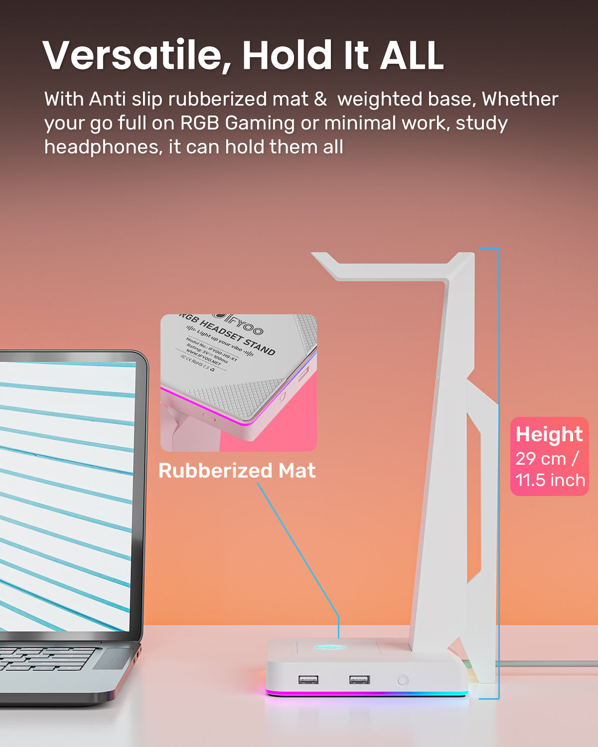 IFYOO HS-X1 RGB Gaming Headset Stand with 2 USB Ports, Game Headphone Mount for PC, Xbox One, PS4, PS5, Switch, Earphone Holder Hanger, Great for Gaming Stations, Fancy Desk Gamer Accessories