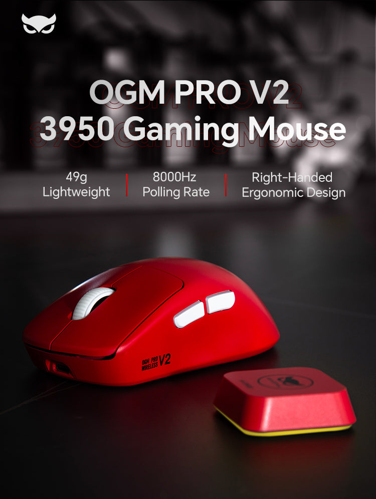 WAIZOWL OGM Pro V2 Wireless Gaming Mouse, 2.4G/BT/Wired TrI-Mode, PAW3950 Sensor, 49g Lightweight, 8K Polling Rate, Max 26K DPI, Right-Handed Ergonomic Design