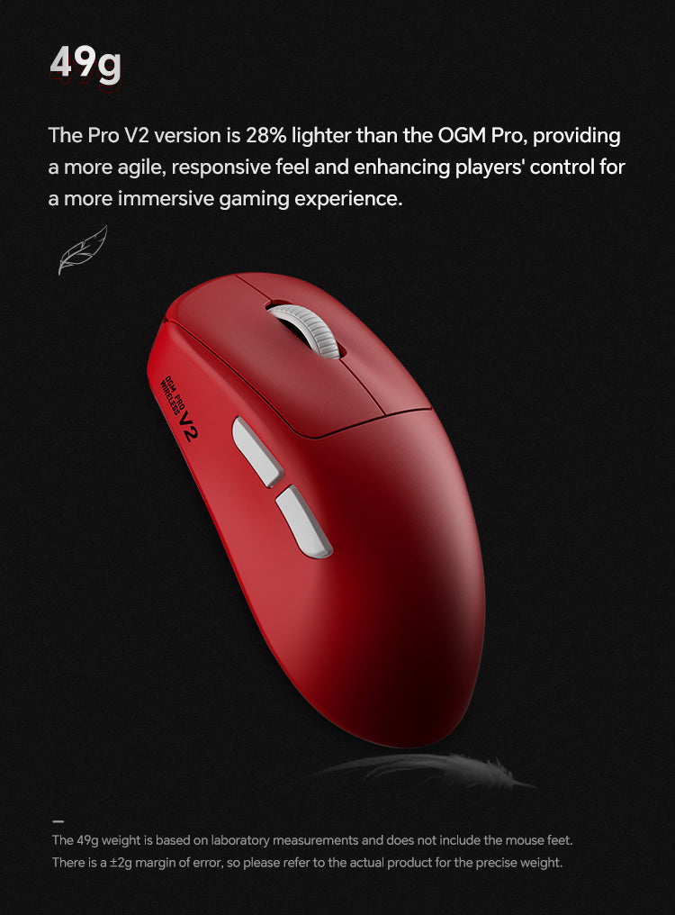 WAIZOWL OGM Pro V2 Wireless Gaming Mouse, 2.4G/BT/Wired TrI-Mode, PAW3950 Sensor, 49g Lightweight, 8K Polling Rate, Max 26K DPI, Right-Handed Ergonomic Design