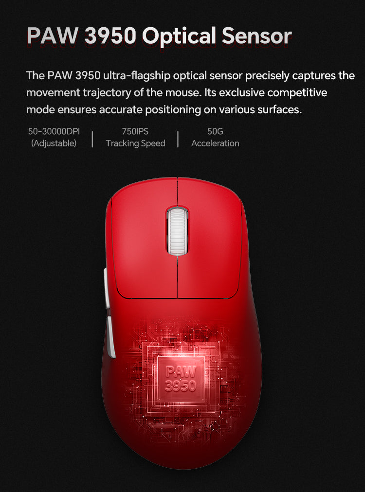 WAIZOWL OGM Pro V2 Wireless Gaming Mouse, 2.4G/BT/Wired TrI-Mode, PAW3950 Sensor, 49g Lightweight, 8K Polling Rate, Max 26K DPI, Right-Handed Ergonomic Design