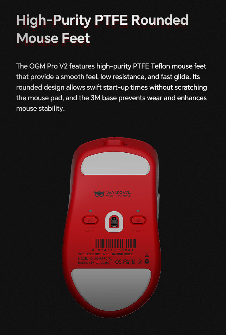 WAIZOWL OGM Pro V2 Wireless Gaming Mouse, 2.4G/BT/Wired TrI-Mode, PAW3950 Sensor, 49g Lightweight, 8K Polling Rate, Max 26K DPI, Right-Handed Ergonomic Design