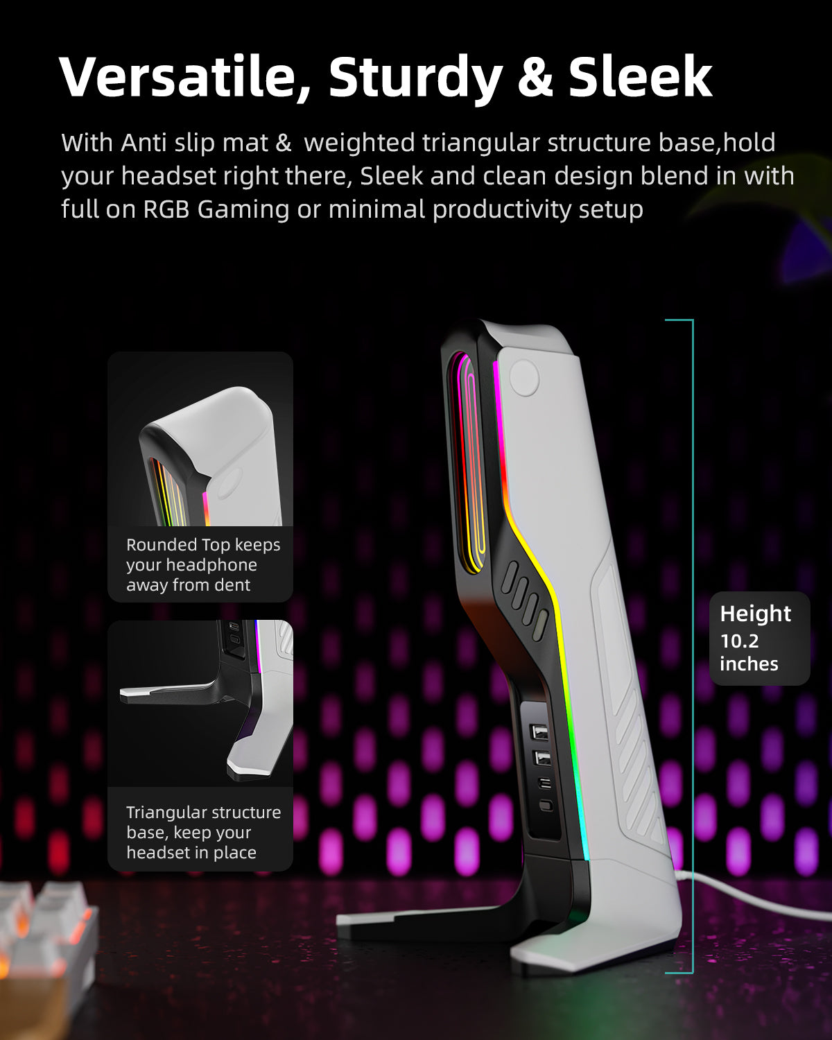 IFYOO HS-X2 RGB Gaming Headset Stand with 2 USB and 1 Type-C Ports, Game Headphone Mount for PC Computer, Xbox One, Xbox Series S/X, PS5, PS4, Earphone Holder Hanger, Desk Gamer Accessories