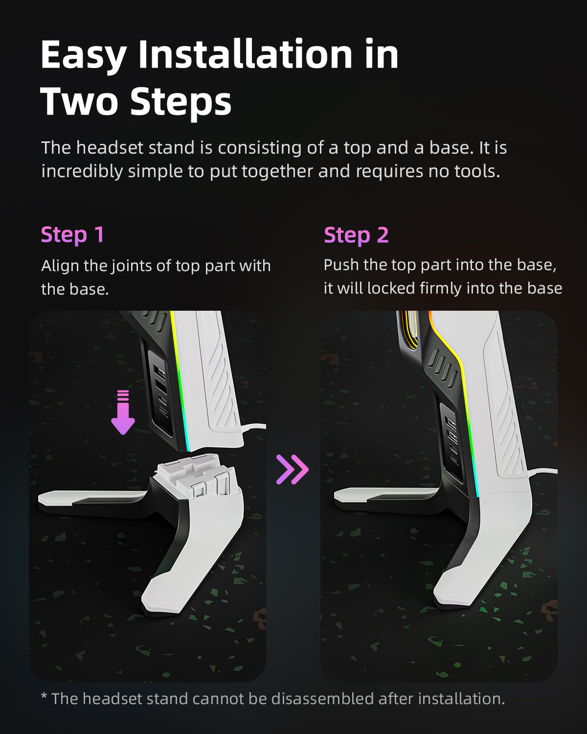 IFYOO HS-X2 RGB Gaming Headset Stand with 2 USB and 1 Type-C Ports, Game Headphone Mount for PC Computer, Xbox One, Xbox Series S/X, PS5, PS4, Earphone Holder Hanger, Desk Gamer Accessories